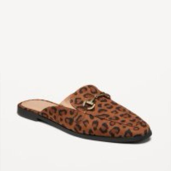 Old Navy Shoes - Old Navy brown leopard Faux-Leather Loafer Mule Shoes